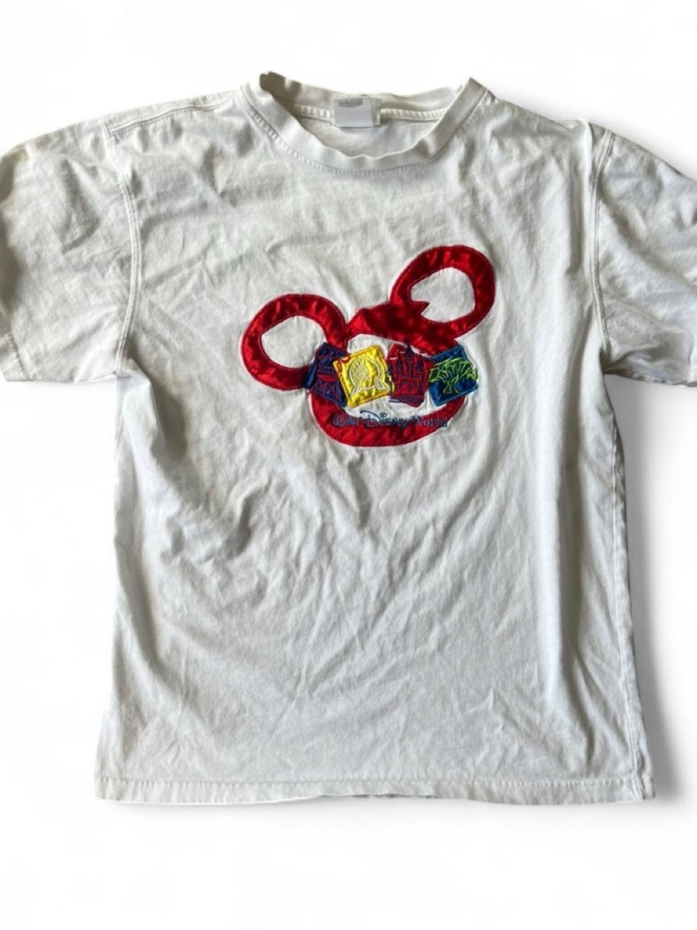 Disney Vintage White Short Sleeve Tee with Red Mickey Appliqué
